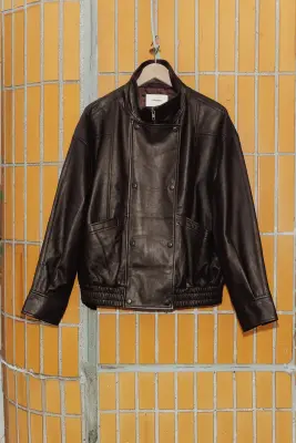 Blouson oversize 100% cuir — photo 4