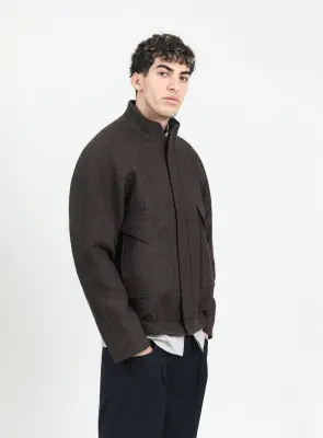 Bomber Jacket with Origami Collar in Chocolate 100% Italian Wool — photo 2