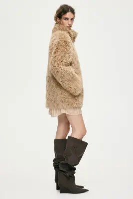 Manteau à col droit - Beige foncé — photo 3