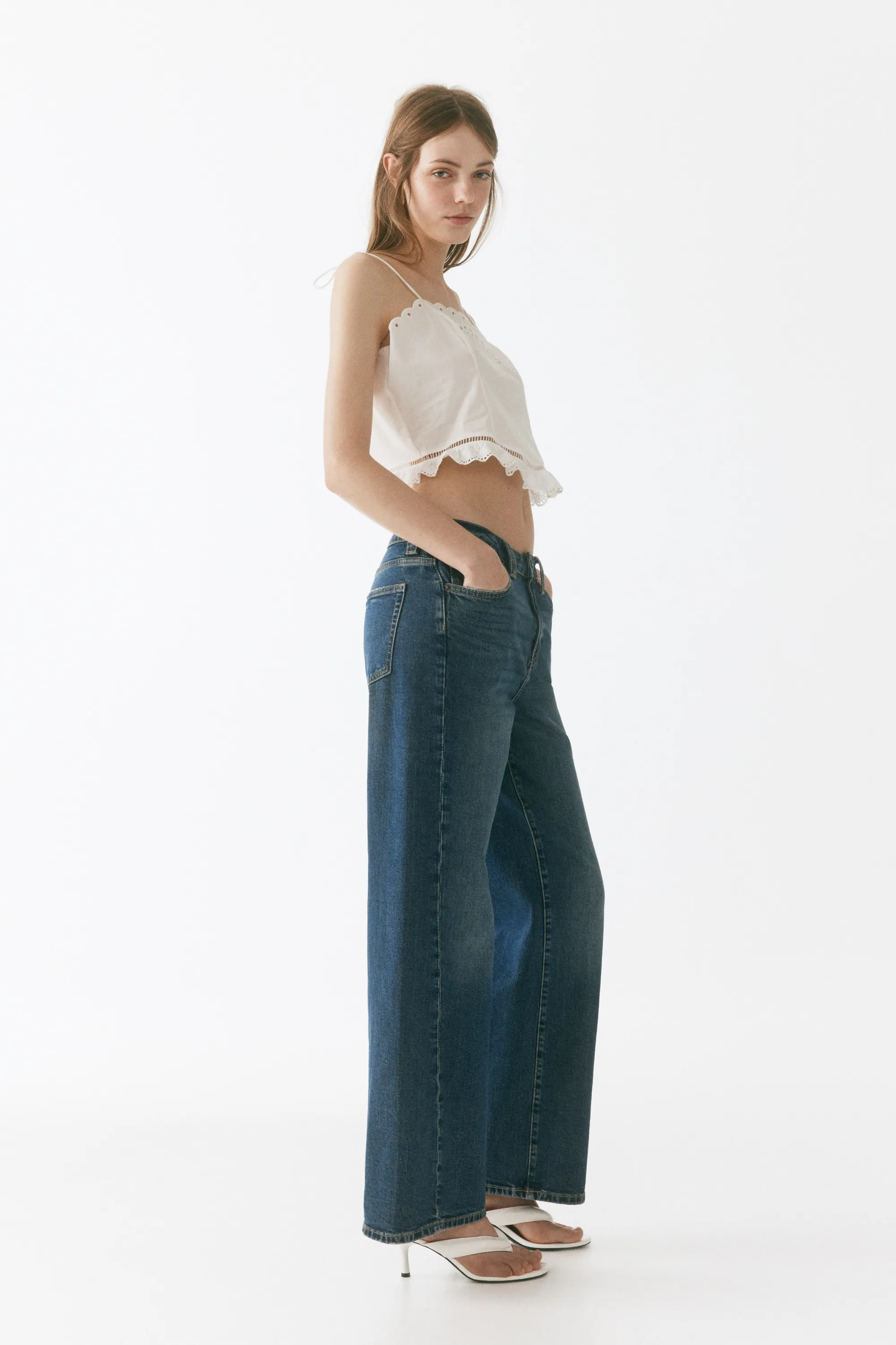 Wide High Waist Jeans - Bleu denim foncé