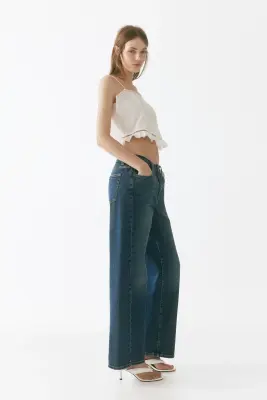 Wide High Waist Jeans - Bleu denim foncé — photo 1