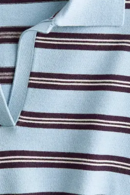 Polo en maille fine - Bleu clair/rayé — photo 4