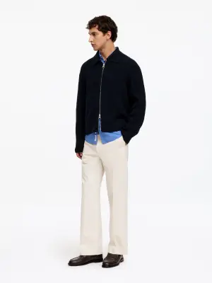 Cardigan zippé en laine et coton - Bleu foncé — photo 1