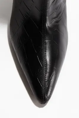 Bottes en cuir de hauteur genou - Noir/imitation crocodile — photo 4