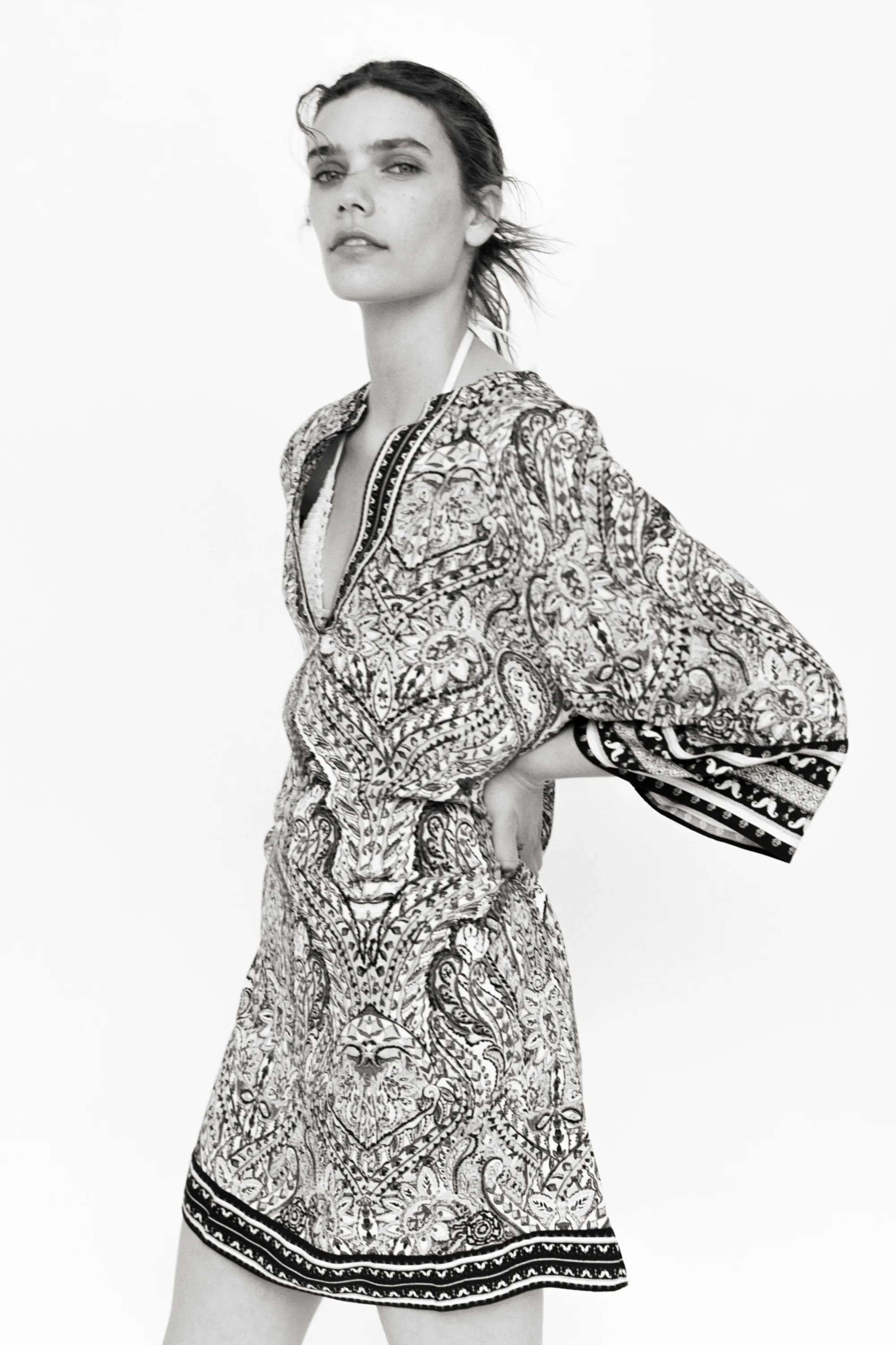 Robe tunique en viscose - Bleu/motif cachemire
