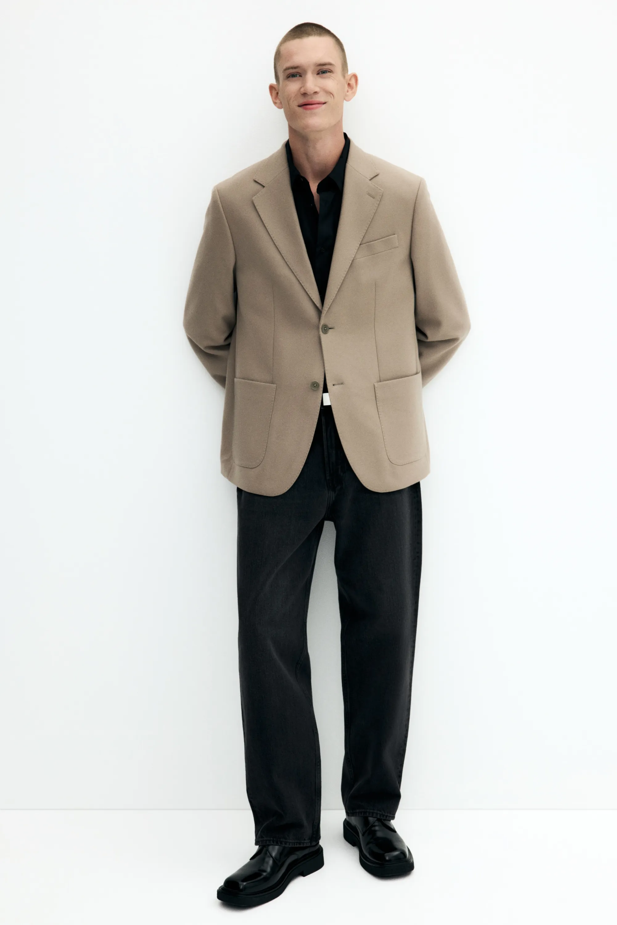 Veste Regular Fit en cachemire mélangé - Beige