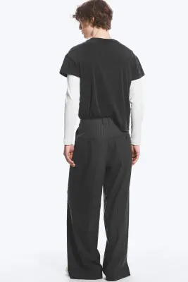 Nate Pantalon Taille Standard Coupe Droite Ample - Gris foncé rayé — photo 4