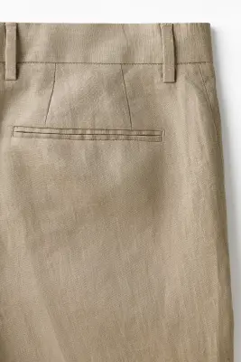 Pantalon de costume Slim Fit en lin - Vert kaki — photo 5