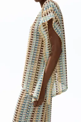 Top cape asymétrique - Beige clair/motif — photo 3