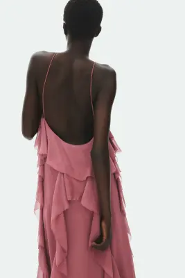 Robe volantée en mousseline - Rose ancien foncé — photo 3