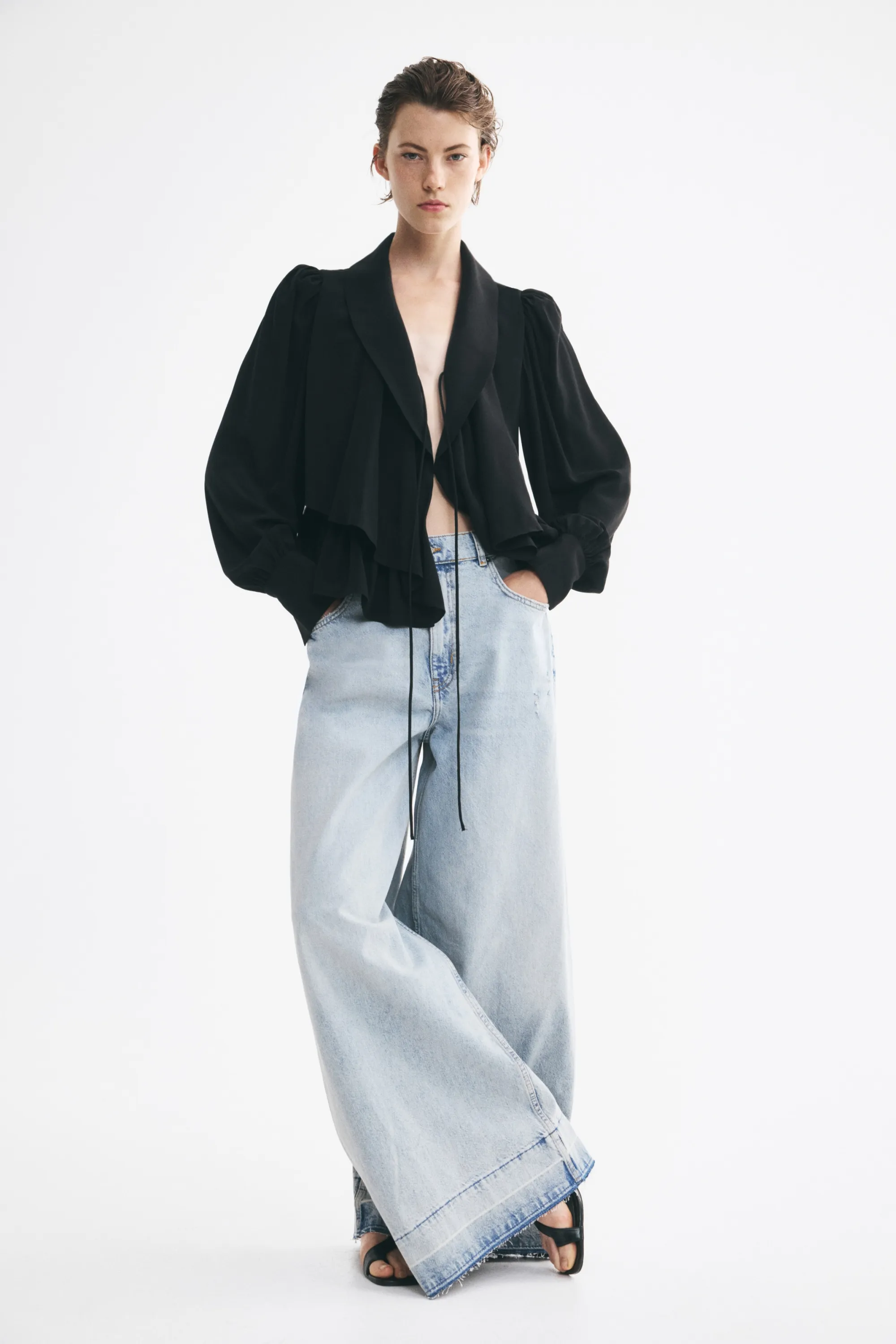 Blouse péplum avec col châle - Noir