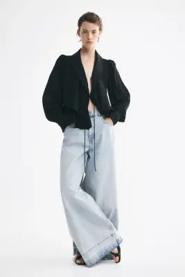Blouse péplum avec col châle - Noir — photo 1
