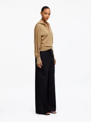 Pull demi-zippé en laine mérinos - Beige — photo 2