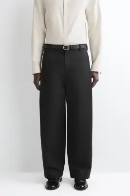 PANTALON LARGE DÉCONTRACTÉ À PLIS - NOIR — photo 1