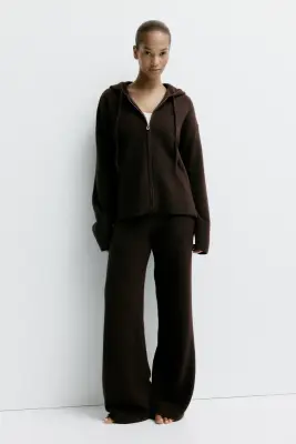 Veste à capuche zippée en maille - Marron foncé — photo 2