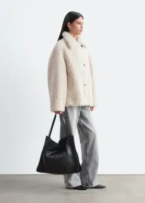 Veste en fausse fourrure de laine mélangée - Beige — photo 4