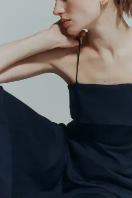 Robe à bretelles fines en lin mélangé - Bleu foncé — photo 2