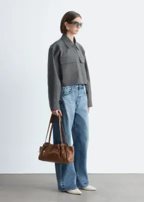 Veste courte en laine et coton - Gris foncé — photo 4