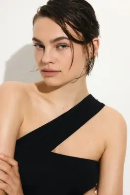 Maillot de bain asymétrique paddé - Bleu marine — photo 1