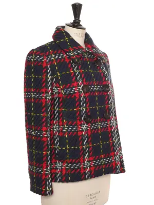 Veste manteau écossaise à boutons en laine bleu marine Prix boutique 2550€ Taille 36 — photo 4