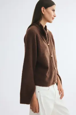 Gilet oversize en maille bouclette - Marron — photo 2