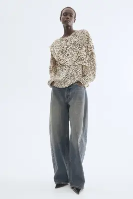 Blouse avec détail façon cape - Crème/imprimé guépard — photo 2