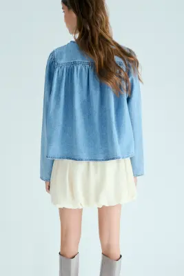 Veste à manches bouffantes en denim - Bleu denim clair — photo 4