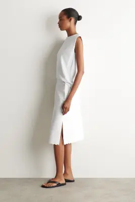 JUPE EN COTON ET LIN À BRODERIE ANGLAISE - BLANC — photo 2
