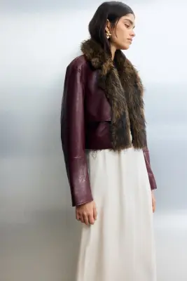 Veste courte en tissu enduit - Bordeaux/marron — photo 2