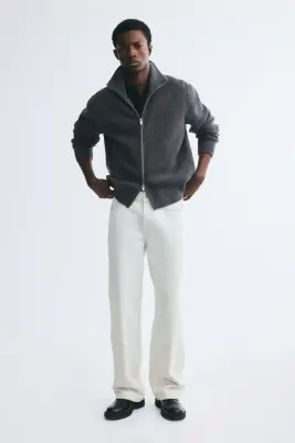 Gilet zippé Regular Fit en laine - Gris foncé — photo 2