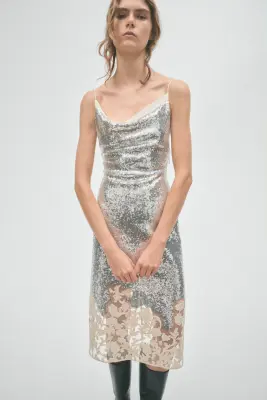 Robe à sequins brodée - Argenté/crème