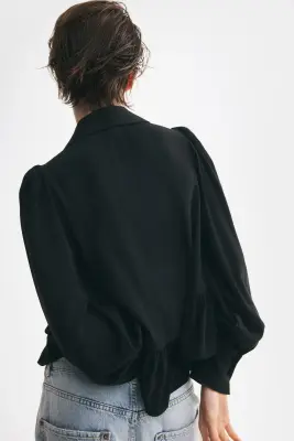 Blouse péplum avec col châle - Noir — photo 3