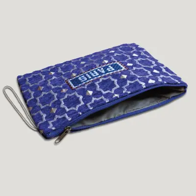 POCHETTE TISSU MAROCAIN - BRODERIE PARIS - INSPIRÉE DU MÉTRO PARISIEN - VIOLET — photo 3