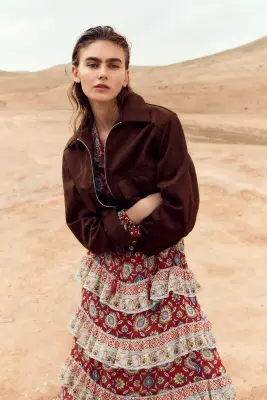 Robe tunique volantée - Marron/fleuri — photo 3