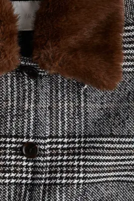 Veste en laine mélangée - Noir/carreaux — photo 4