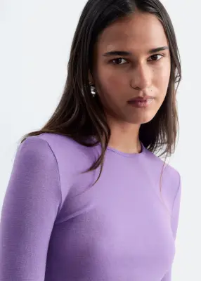Haut en maille unie de laine - Lilas — photo 4