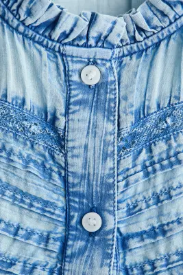Denim-look cotton blouse - Bleu denim — photo 4