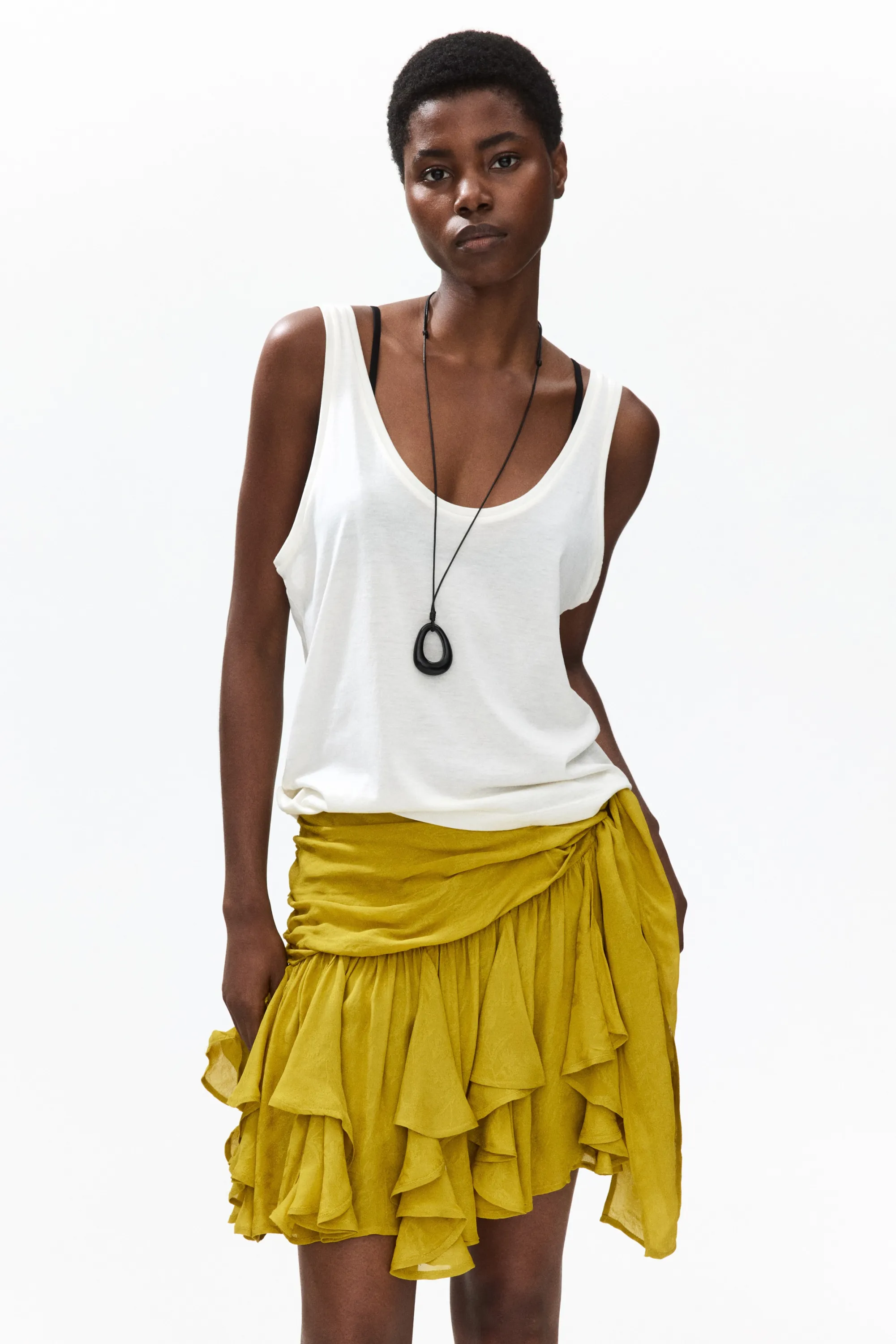 Minijupe asymétrique en viscose - Jaune moutarde