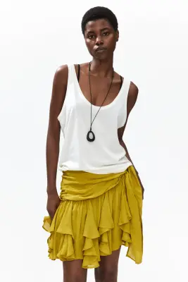 Minijupe asymétrique en viscose - Jaune moutarde — photo 1