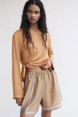 Top asymétrique avec liens à nouer - Beige foncé — photo 1