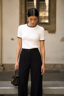 Noel Silk Top - White with black — photo 2