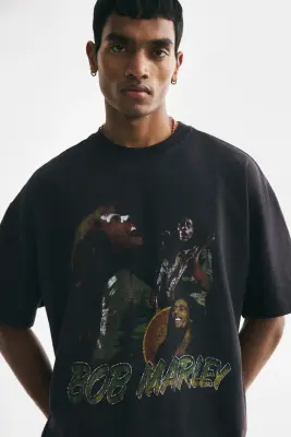 T-shirt Oversized Fit - Noir/Bob Marley — photo 1