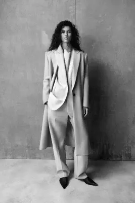 MANTEAU TAILLEUR LONG EN SERGÉ DE LAINE - BEIGE CLAIR — photo 5