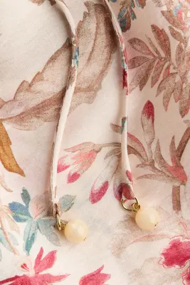 Robe oversize avec épaules nues - Beige clair/fleuri — photo 3