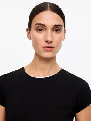 T-shirt slim à manches courtes - Noir — photo 3