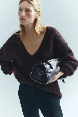 Pull oversize en mohair mélangé - Bordeaux — photo 3