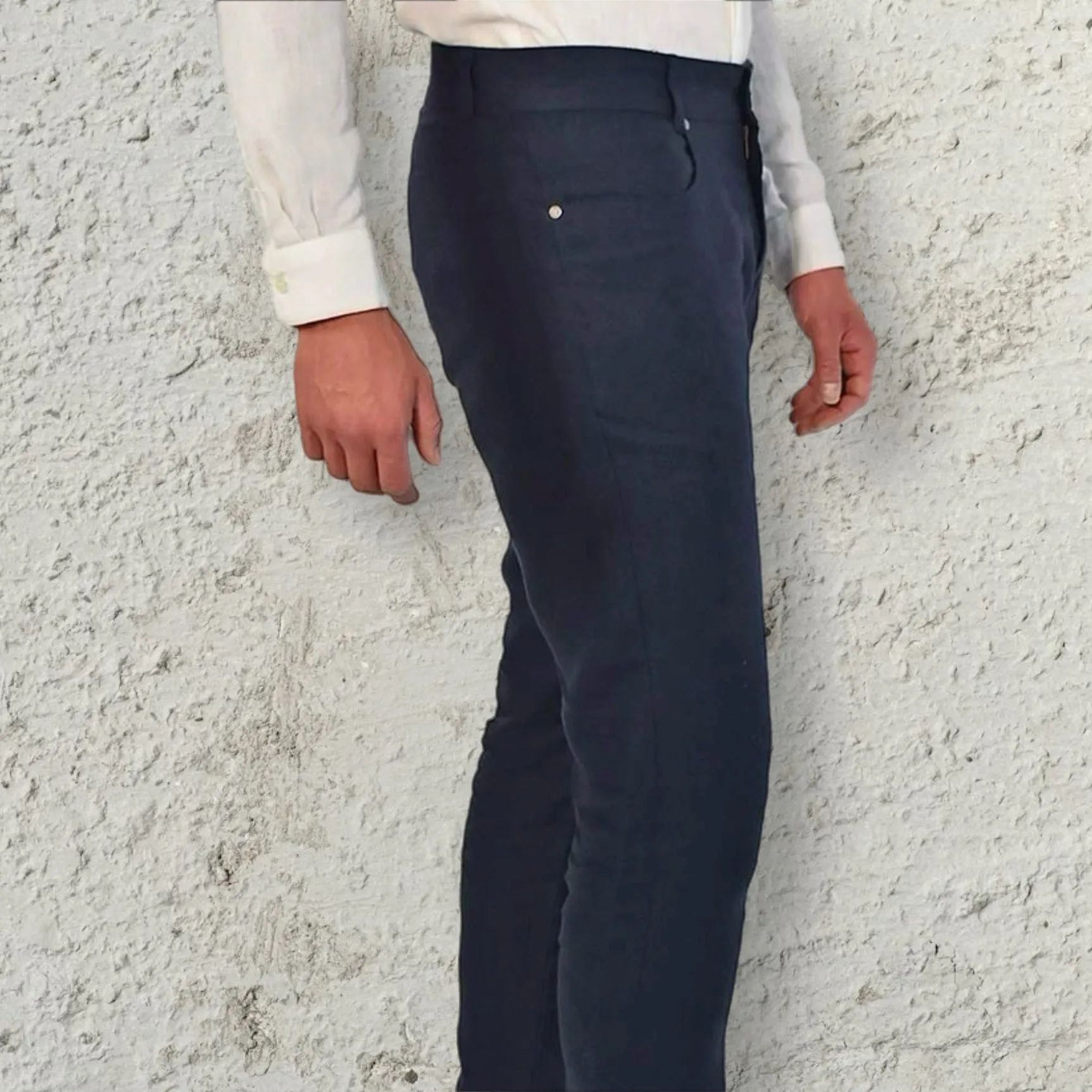 Pantalon Zanzibar droit en lin bleu marine