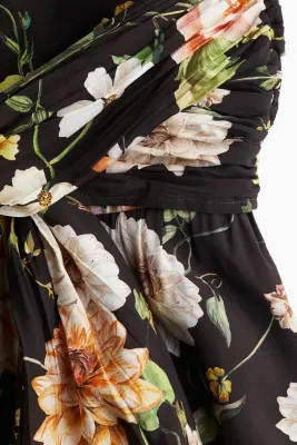 Robe bandeau plissée - Noir/fleuri — photo 1