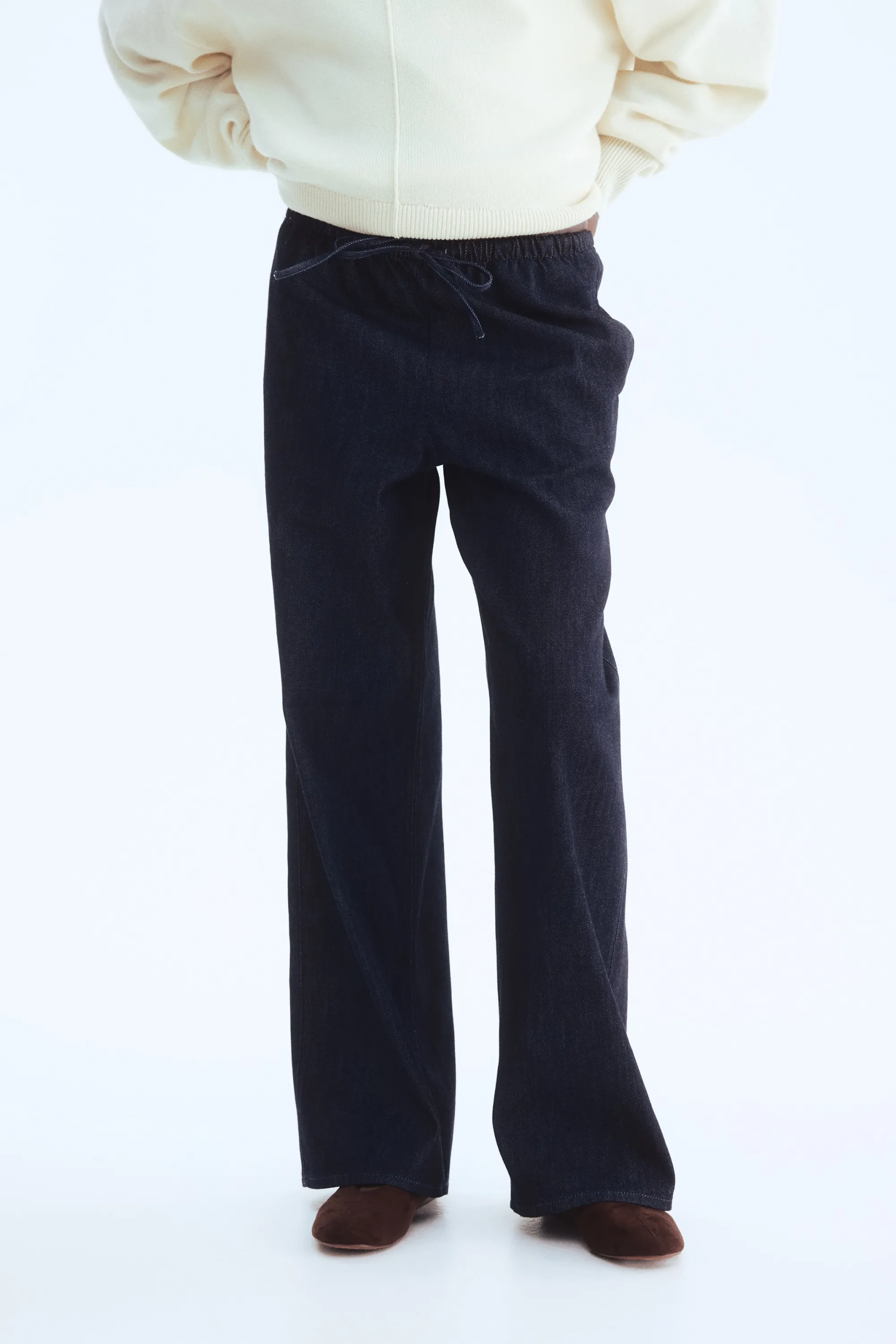 Pantalon en denim avec cordon de serrage - Bleu denim foncé