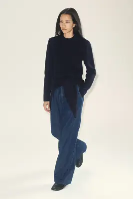 PANTALON LARGE À PLIS EN DENIM - BLEU FONCÉ — photo 5